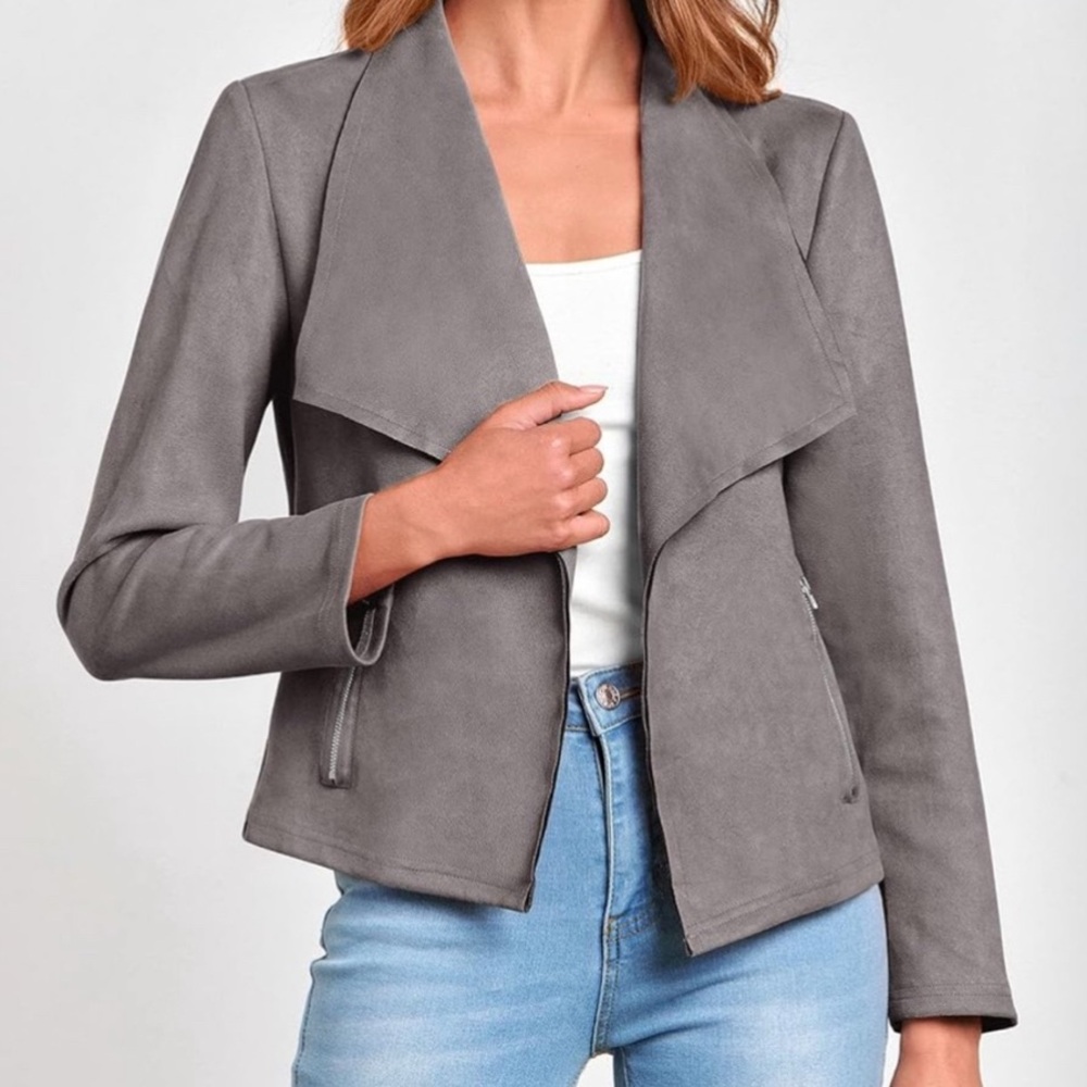 ✨ Gray Faux Suede Women's Jacket